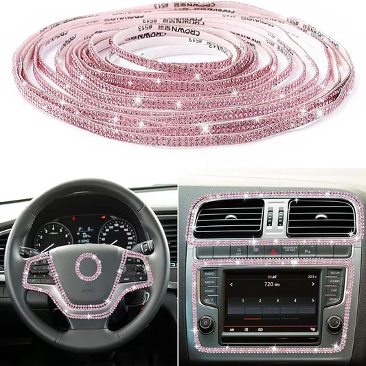 Pink Bling Car Trim Self-Adhesive 16.4Ft Rhinestone Car Interior Accessories for Women Car Crystal Door Stickers Car Dashboard D